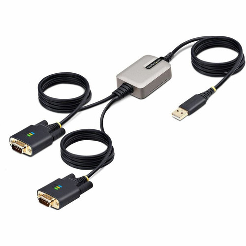 StarTech 2P6FFC-USB-SERIAL 13ft (4m) 2-Port USB to Serial Adapter Cable, COM Retention, FTDI, DB9 RS232, Changeable DB9 Screws/Nuts, Windows/macOS/Linux