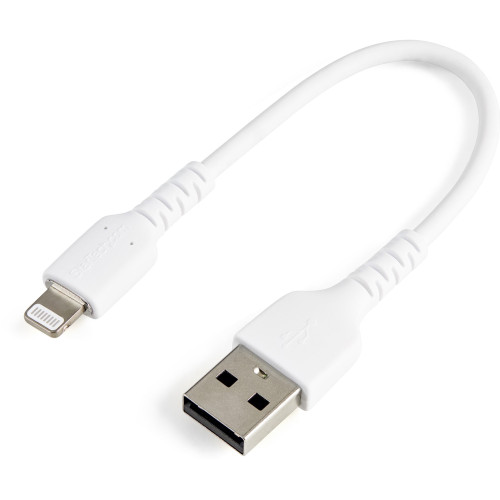 StarTech RUSBLTMM15CMW 6 inch/15cm Durable White USB-A to Lightning Cable, Rugged Heavy Duty Charging/Sync Cable for Apple iPhone/iPad MFi Certified