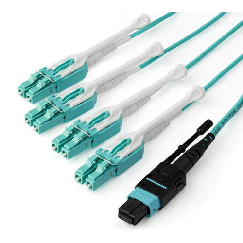 StarTech MPO8LCPL1M 1m (3ft) MTP(F)/PC to 4x LC/PC Duplex Breakout OM3 Multimode Fiber Optic Cable, OFNP, 40G, 8F Type-A