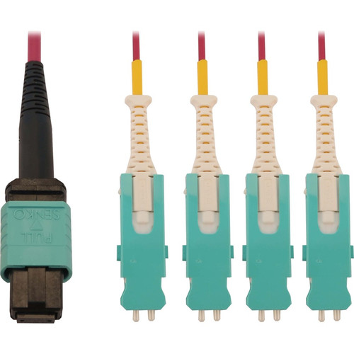 Tripp Lite N845-02M-4S-MG 40/100/400G Multimode 50/125 OM4 Breakout Fiber Optic Cable (12F MTP/MPO-PC to 4x Duplex SN-PC F/M), LSZH, Magenta, 2 m (6.6 ft.)