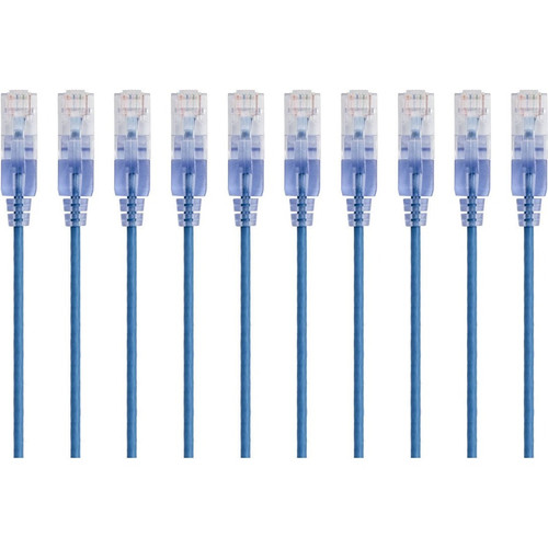 Monoprice 15170 10-Pack, SlimRun Cat6A Ethernet Network Patch Cable, 14ft Blue