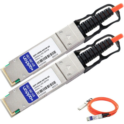 AddOn QSFP-100GB-AOC7M-AO MSA and TAA Compliant 100GBase-AOC QSFP28 to QSFP28 Direct Attach Cable (850nm, MMF, 7m)