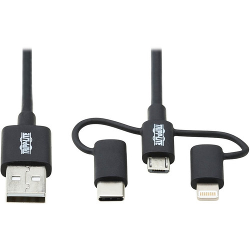Tripp Lite M101-006-LMC-BK Universal USB-A to Lightning USB Micro-B and USB-C Sync/Charge Cable (M/3xM) MFi Certified Black 6 ft. (1.8 m)