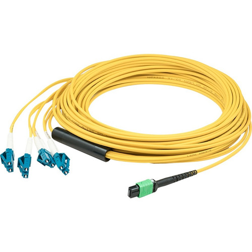 AddOn ADD-MPO-4LC6M9SMF 6m MPO (Female) to 8xLC (Male) 8-Strand Yellow OS2 OFNR (Riser-Rated) Fiber Fanout Cable