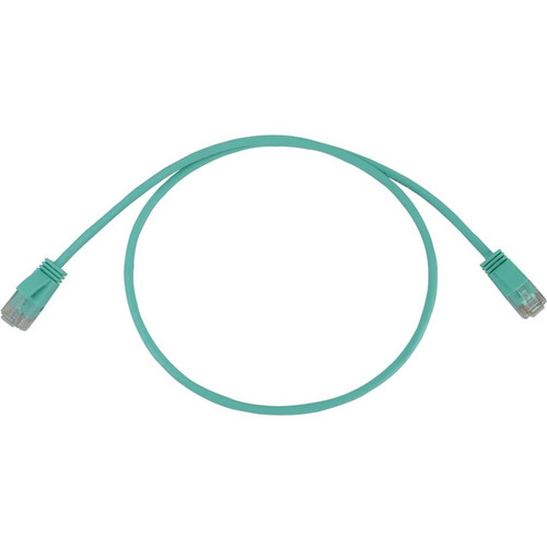 Tripp Lite N261-S02-AQ Cat6a 10G Snagless Molded Slim UTP Ethernet Cable (RJ45 M/M), PoE, Aqua, 2 ft. (0.6 m)