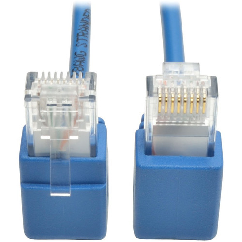 Tripp Lite N201-SR1-BL Right-Angle Cat6 Gigabit Snagless Molded Slim UTP Ethernet Cable (RJ45 M/M) Blue 1 ft. (0.31 m)