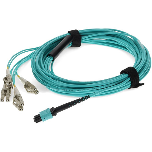 AddOn ADD-MPO-4LC3M5OM4P 3m MPO (Female) to 8xLC (Male) 8-Strand Aqua OM4 OFNP (Plenum-rated) Fiber Fanout Cable