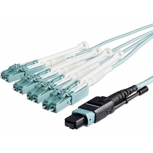 StarTech MPO8LCPL10M 10m (30ft) MTP(F)/PC to 4x LC/PC Duplex Breakout OM3 Multimode Fiber Optic Cable, OFNP, 40G, 8F Type-A
