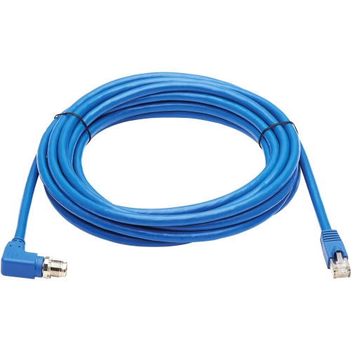 Tripp Lite NM12-6A4-05M-BL M12 X-Cat6a 10G F/UTP CMR-LP Shielded Ethernet Cable (Right-Angle M12 M/RJ45 M) IP68 PoE Blue 5 m (16.4 ft.)
