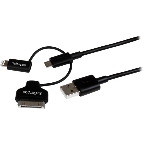 StarTech LTADUB1MB 1m (3 ft) Black Apple 8-pin Lightning or 30-pin Dock Connector or Micro USB to USB Combo Cable for iPhone / iPod / iPad