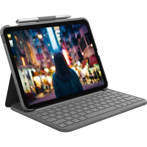 Logitech Slim Folio Carrying Case for 10.9" Apple, Logitech iPad (10th Generation) Tablet - Oxford Gray