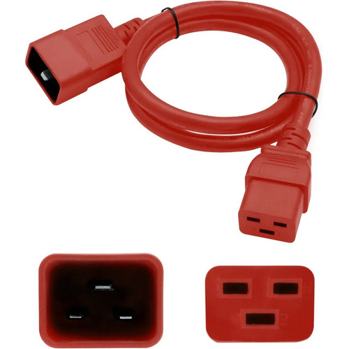 AddOn Power Cord - 6ft - C19 (Locking) Female to C20 (Locking) Male - 12AWG - 100-250V - Red