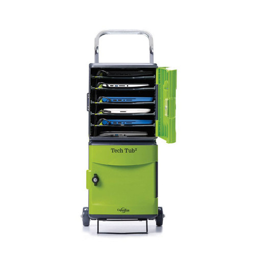 Front view of green double-layer charging modular carts.