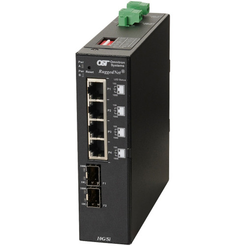 Omnitron Systems RuggedNet 10G/Si, 2xSFP/SFP+, 4xRJ-45, 2xDC Powered Industrial Temp