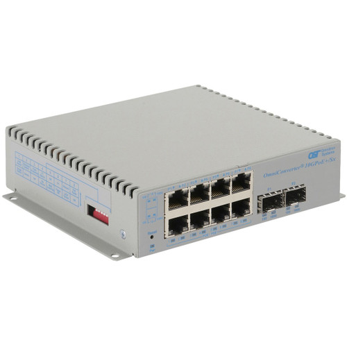 Omnitron Systems OmniConverter 10GPoE+/Sx PoE+, 2xSFP/SFP+, 8xRJ-45, 1xAC Powered Wide Temp