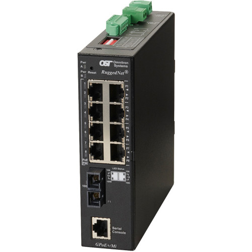 Omnitron Systems 9542-0-18-2Z RuggedNet Managed Industrial Gigabit PoE+ - MM SC - RJ-45 - Ethernet Fiber Switch