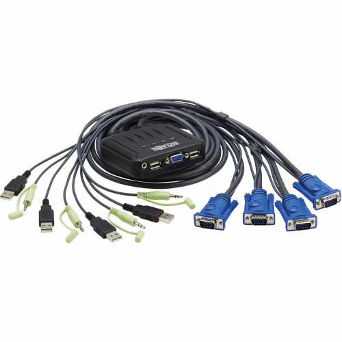 Tripp Lite 4-Port VGA KVM Switch with Built-In VGA, USB and 3.5 mm Audio Cables