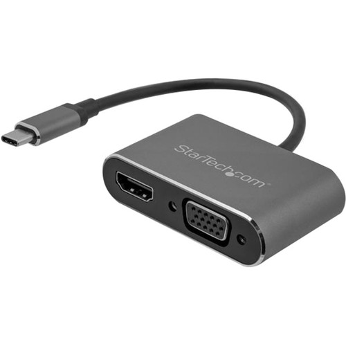 StarTech CDP2HDVGA USB C to VGA and HDMI Adapter - Aluminum - USB-C Multiport Adapter - 6 in / 15.24 cm Built-In Cable