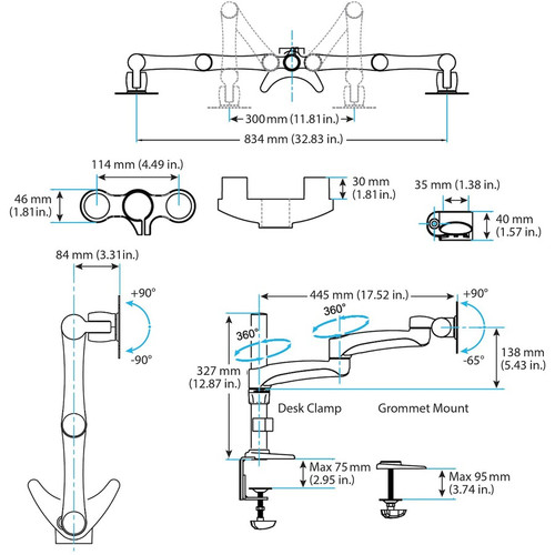 StarTech.com Desk Mount Dual Monitor Arm, Dual Articulating Monitor Arm, Height Adjustable, For VESA Monitors up to 24" (29.9lb/13.6kg)