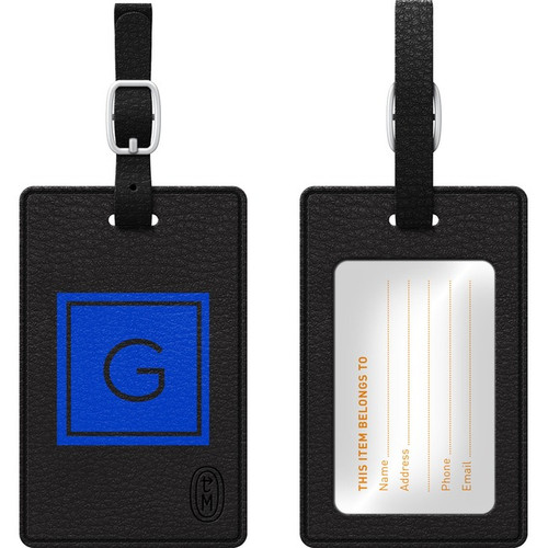 OTM Monogram Black Leather Bag Tag - Inversed - Marine
