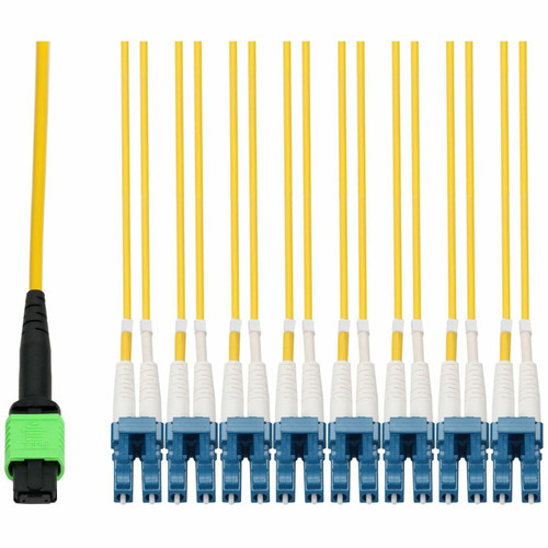 AddOn ADD-MPO-4LC3M9SMF-TAA 3m MPO/APC to 4xLC Duplex (8xLC)/UPC Yellow OS2 OFNR (Riser-Rated) 8-Strand TAA SMF Fiber Fanout Cable