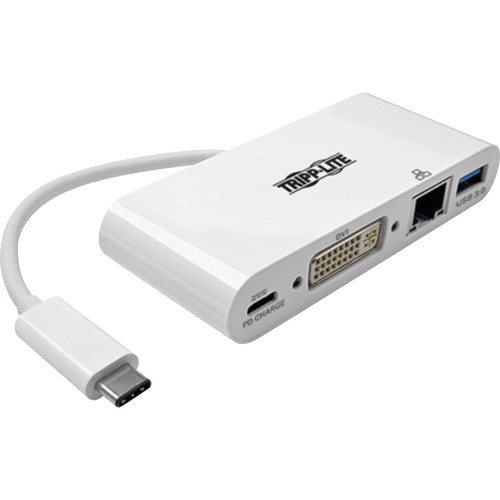Tripp Lite USB-C Multiport Adapter, DVI, USB-A Port, Gbe and PD Charging, White