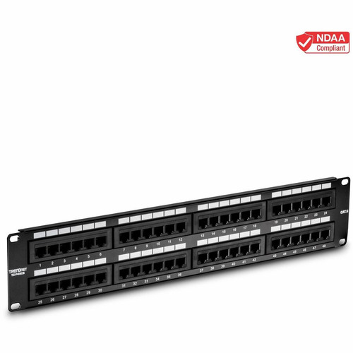 TRENDnet 48-Port Cat6 Unshielded Patch Panel, Wallmount Or Rackmount, Compatible With Cat3,4,5,5e,6 Cabling, For Ethernet, Fast Ethernet, Gigabit Applications, Black, TC-P48C6