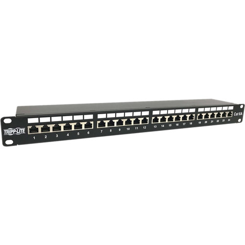 Tripp Lite 24-Port Cat6a Shielded Patch Panel - 10 Gbps, STP, 110 Punch Down, RJ45, 1U, TAA