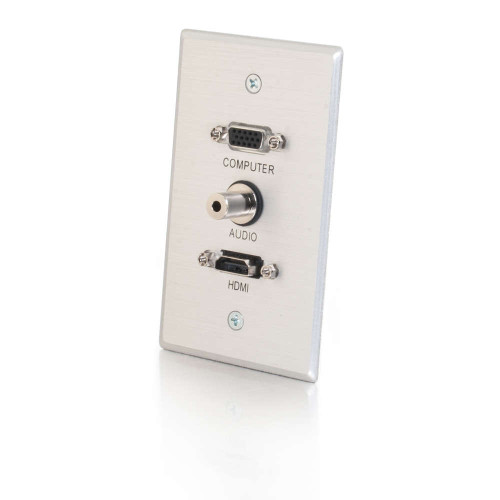 C2G HDMI, VGA and 3.5mm Audio Pass Through Single Gang Wall Plate - Brushed Aluminum - LIMITED AVAILABILITY