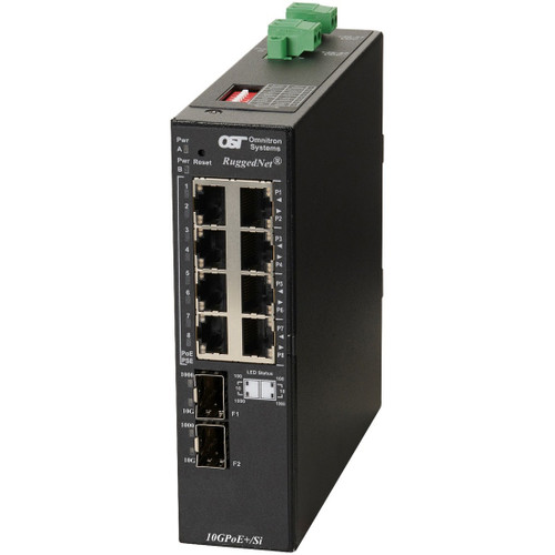 Omnitron Systems RuggedNet 10GPoE+/Si PoE+, 2xSFP/SFP+, 8xRJ-45, 2xDC Powered Industrial Temp