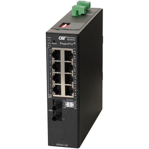 Omnitron Systems 9560-0-18-2Z RuggedNet Unmanaged Industrial Gigabit PoE+ - MM ST - RJ-45 - Ethernet Fiber Switch