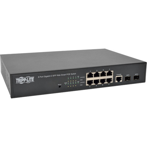 Tripp Lite 8 10/100/1000Mbps Port Gigabit L2 Web-Smart Managed PoE+ Switch 140W 2 Dedicated Gigabit SFP Slots 20 Gbps Web Interface