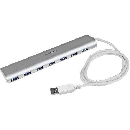 StarTech.com 7 Port Compact USB 3.0 Hub with Built-in Cable - 5Gbps - Aluminum USB Hub - Silver