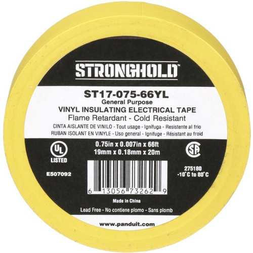 StrongHold StrongHold ST17-075-66YL Electrical Tape, Yellow, PVC, Gen Purpose, .75" , .007"