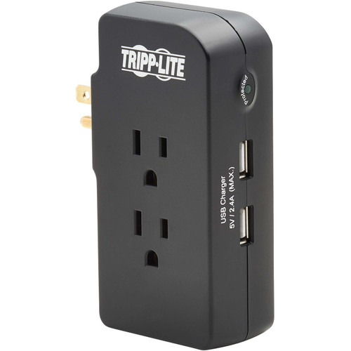 Tripp Lite Safe-IT 3-Outlet Surge Protector 2 USB Charging Ports 5-15P Direct Plug-In 1050 Joules Antimicrobial Protection Black