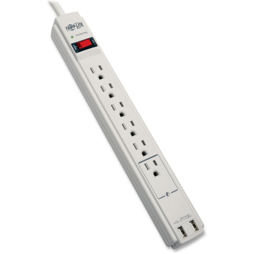 Tripp Lite Protect It! 6-Outlet Surge Protector 6 ft. (1.83 m) Cord 990 Joules 2 x USB Charging ports (2.1A) Gray Housing