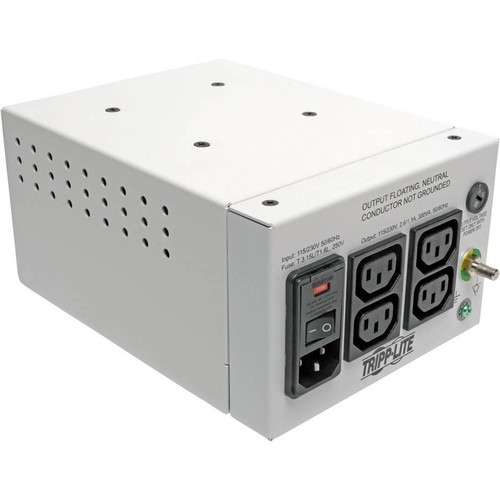 Tripp Lite Isolator Series Dual-Voltage 115/230V 300W 60601-1 Medical-Grade Isolation Transformer C14 Inlet 4 C13 Outlets