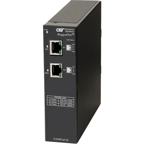 Omnitron Systems RuggedNet Industrial Unmanaged 60W Gigabit PoE Extender with Booster Technology