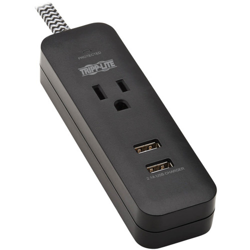 Tripp Lite 1-Outlet Surge Protector with 2 USB Ports (2.1A Shared) 4 ft. Cord 5-15P Plug 450 Joules Black