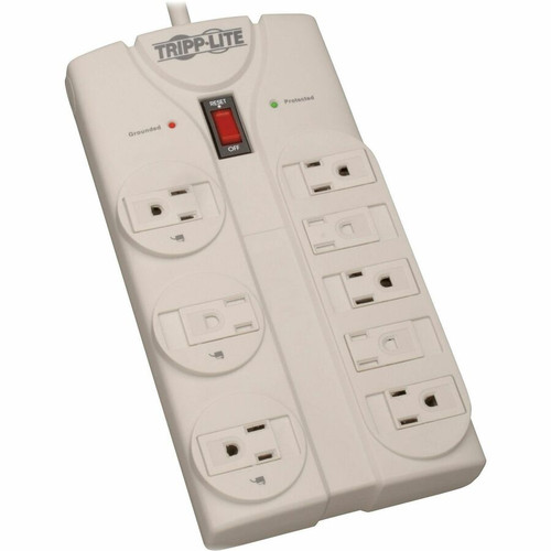 Tripp Lite Protect It! 8-Outlet Surge Protector 8 ft. Cord with Right-Angle Plug 1440 Joules Diagnostic LEDs Light Gray Housing