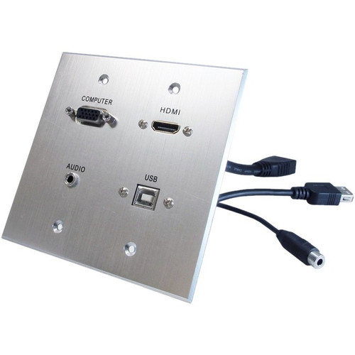 Comprehensive HDMI, VGA, 3.5mm Audio, USB-B to USB-A Pass Through Dual Gang Wall Plate with Pigtails - Aluminum