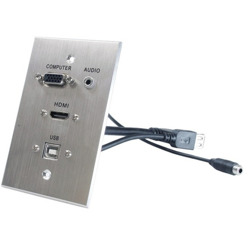Comprehensive HDMI, VGA, 3.5mm Audio, USB-B to USB-A Pass Through Single Gang Wall Plate with Pigtails - Aluminum