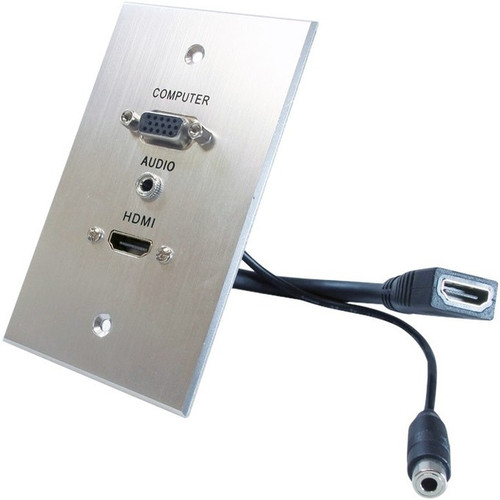 Comprehensive HDMI, VGA, 3.5mm Audio Pass Through Single Gang Wall Plate with Pigtails - Aluminum