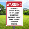 Warning Drain Cover: 12"x 18" Heavy Duty Aluminum Sign