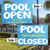 Pool Open Closed: 12"x18" Dual Message Yard Sign (Blue Abstract)