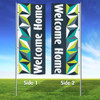 Mosaic Geo Blue - Double Sided 3x8 Vertical Wave Flag CLOSEOUT