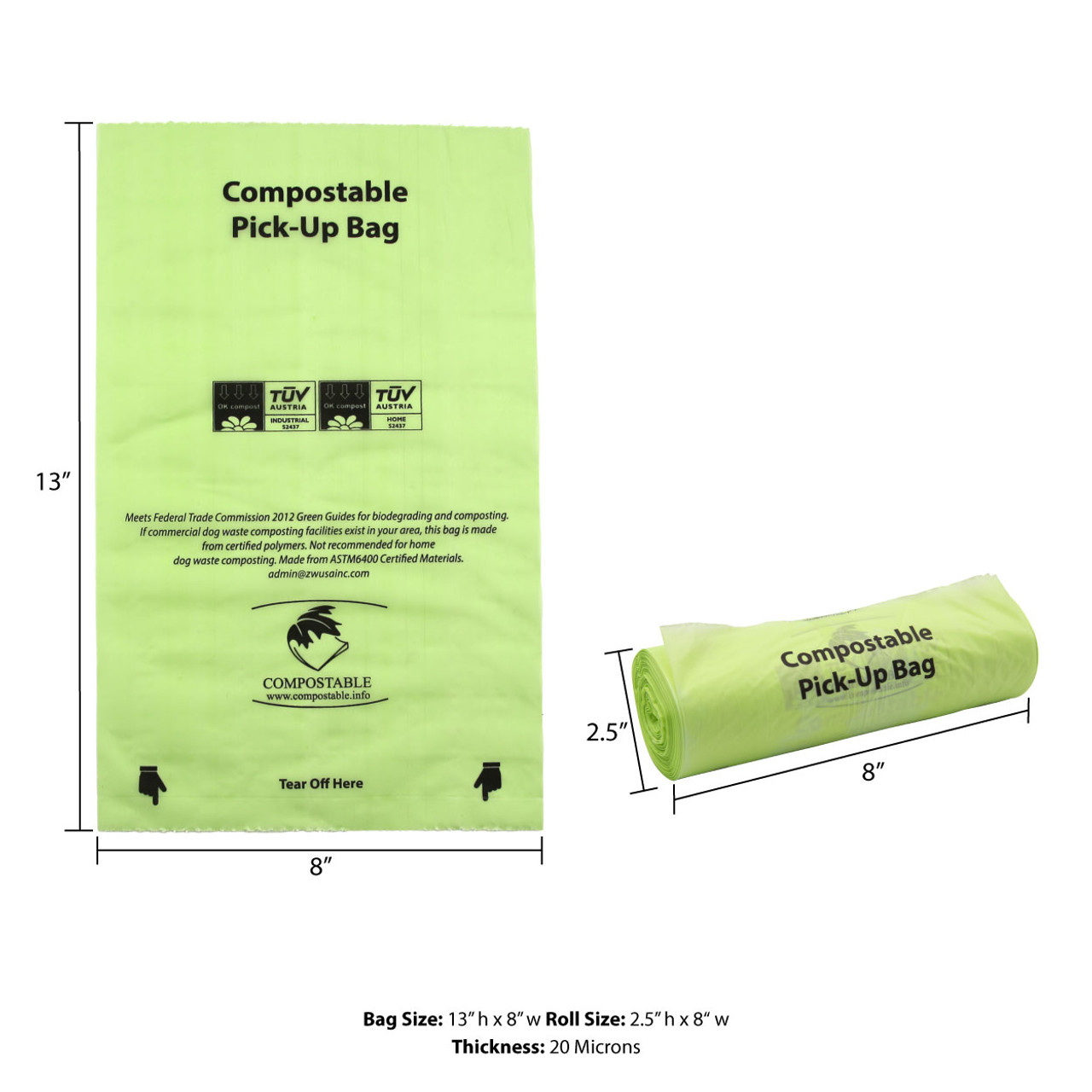 100% Compostable Roll Bag - Dog Waste Station Refill Bags - Lime 10 Rolls (2,000 bags)