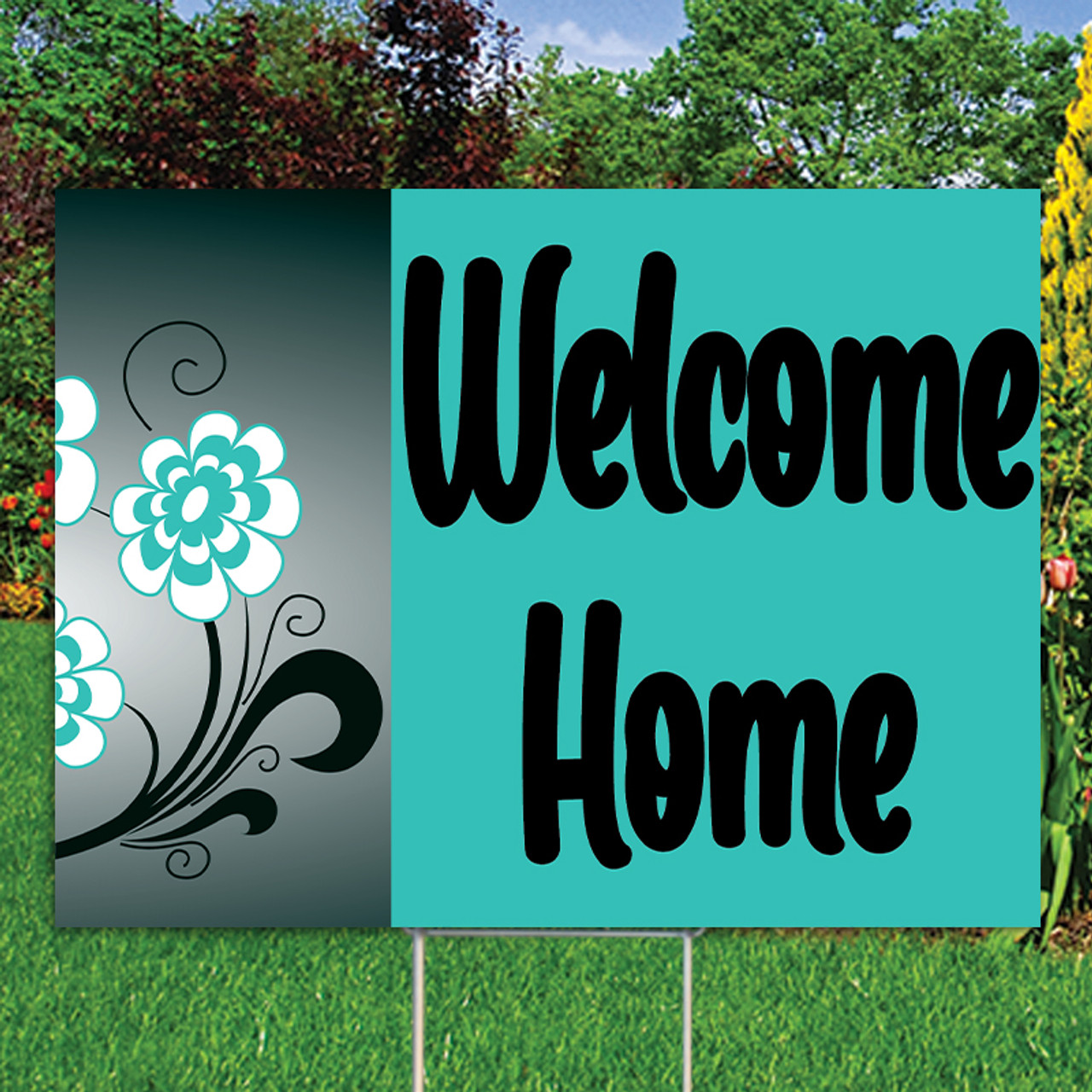 Teal Flowers: 18"x24" Yard Sign