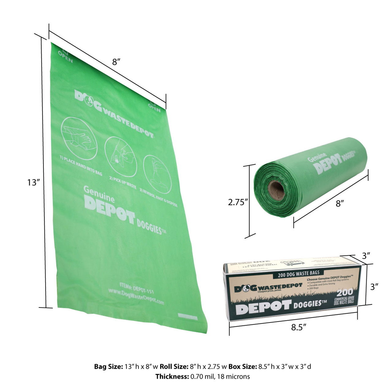 Depot Doggies™ Roll Bags- Dog Waste Station Refill Bags - Green 10 Rolls (2,000 bags)