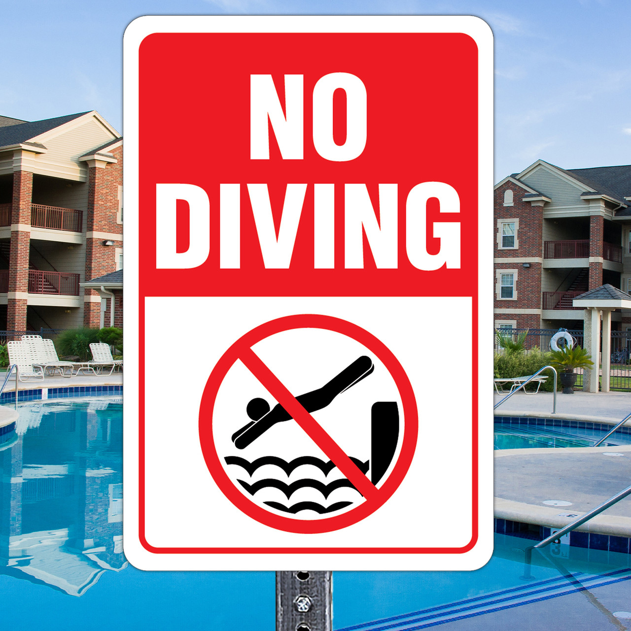 No Diving: 12" x 18" Heavy Duty Aluminum Sign